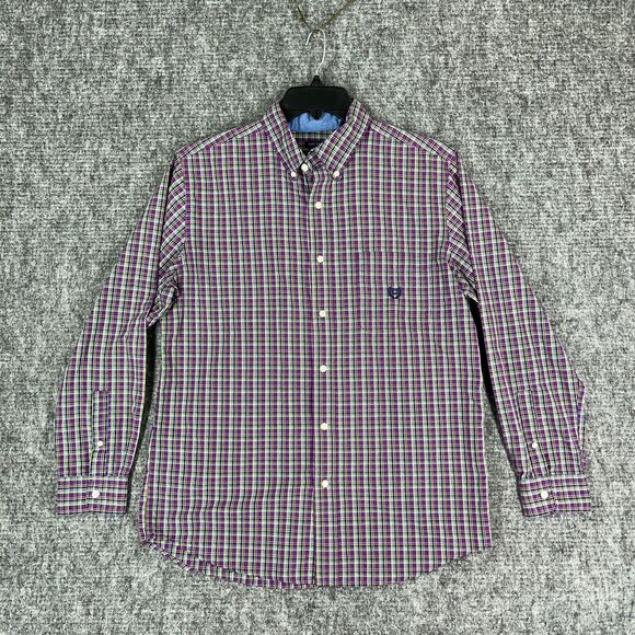 Chaps Shirt Mens Medium Plaid Easy Care Business Casual Button-Down Short Sleeve - Picture 1 of 11